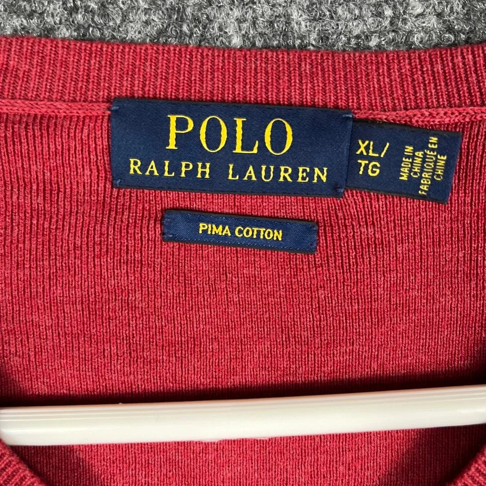Polo‎ Ralph Lauren V-Neck Sweater Mens XL Red Pima Cotton Long Sleeve Pony Logo